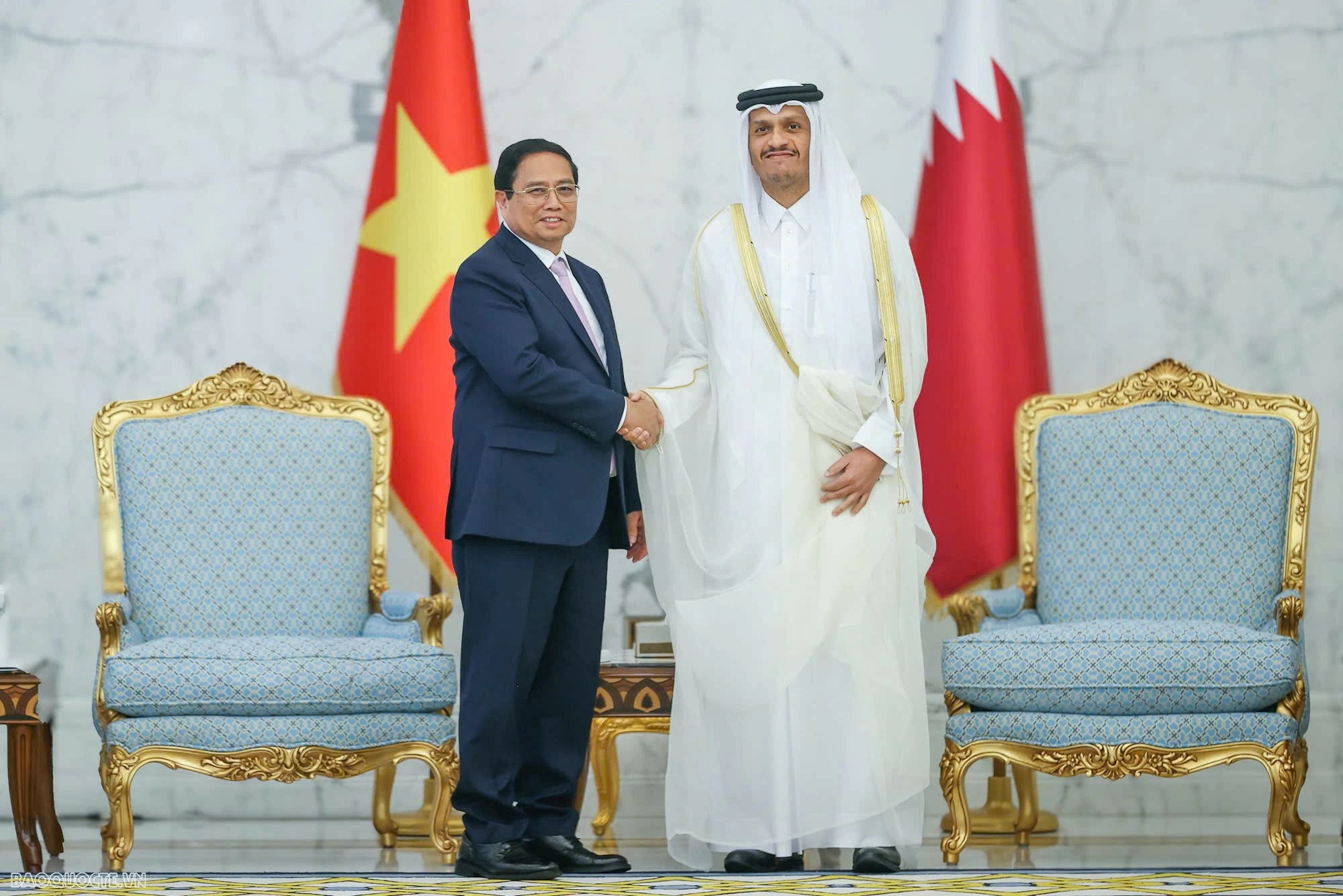 Lễ đón chính thức Thủ tướng Phạm Minh Chính tại Hoàng cung Amiri Diwan, Qatar